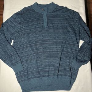 Cutter & Buck Men 2XB Merino Wool Blend Henley Sweater Blue Outdoor Golf Holiday